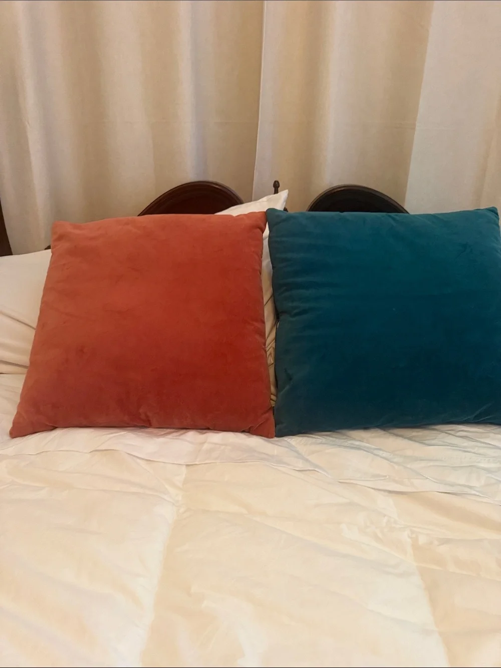 World Market Velvet Throw Pillows set of 4 16X16 square Aqua Pink Coral Olive